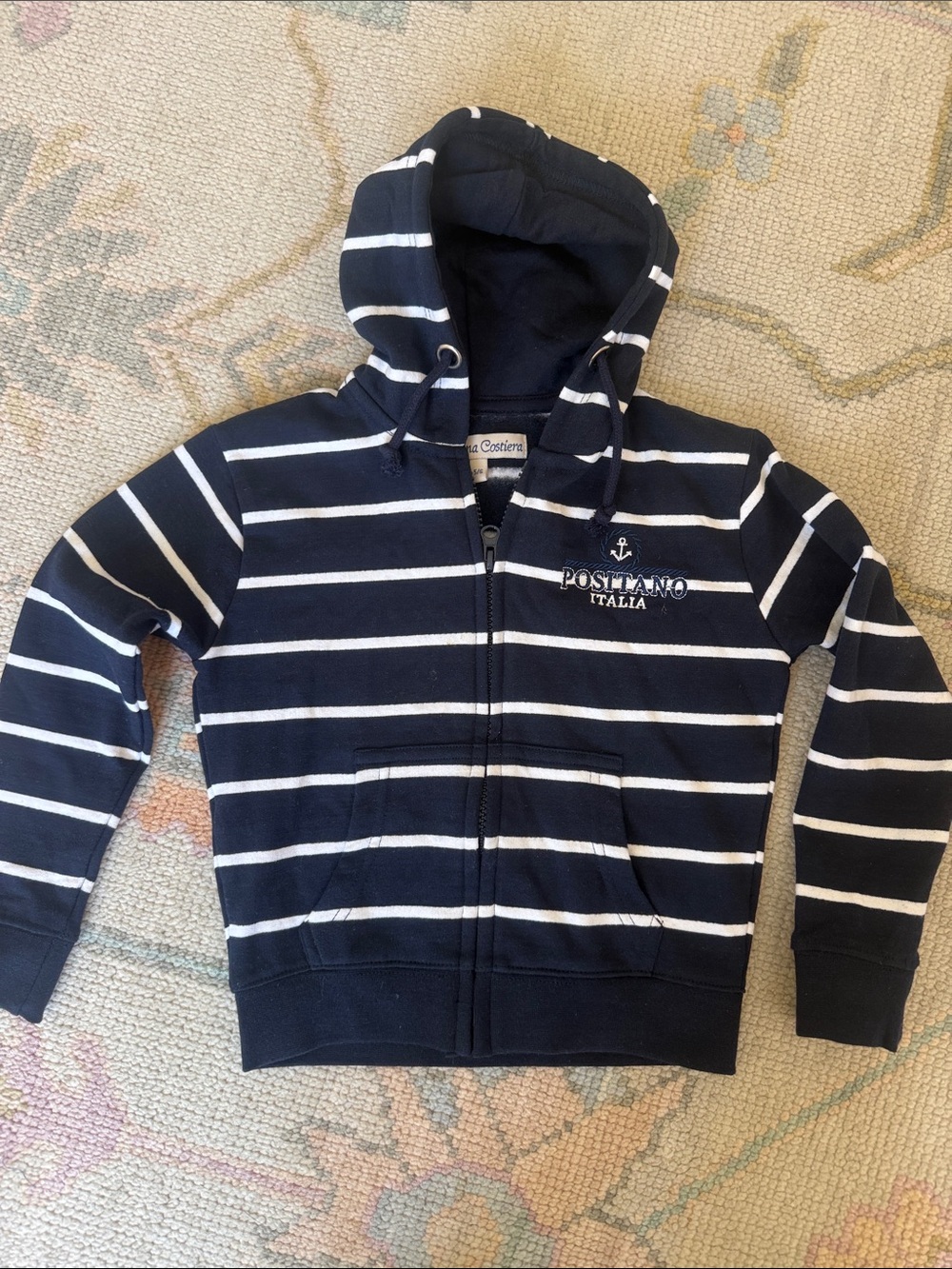 Kids Navy & White Striped Zip Hoodie - Boys 5/6 - from Italy